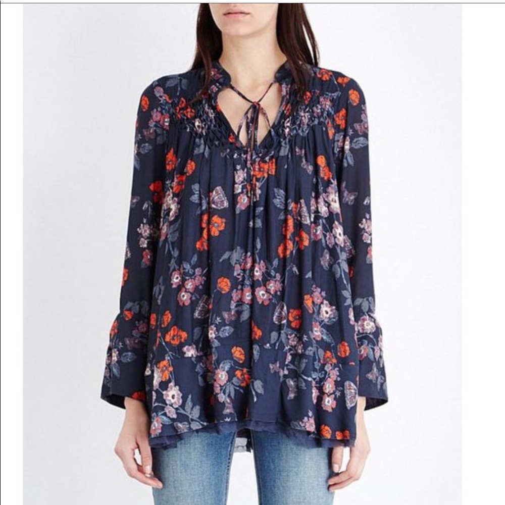 Free people/Floral Print Smocked Tunic